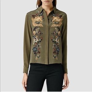 AllSaints Printed Silk Button Down Shirt